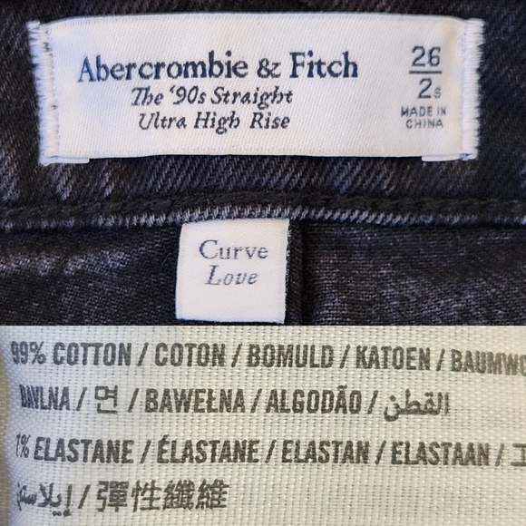 Abercrombie & Fitch 26 Short Curve Love '90s Straight Ultra High Rise Jean Black - Picture 15 of 16